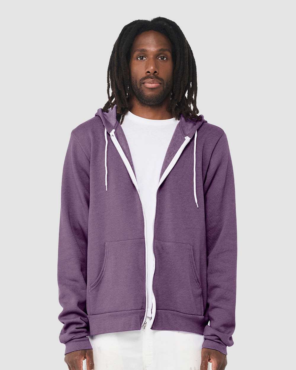 Unisex Sponge Fleece Full-Zip Hoodie - OnModelFront - B80406642 - Heather Team Purple