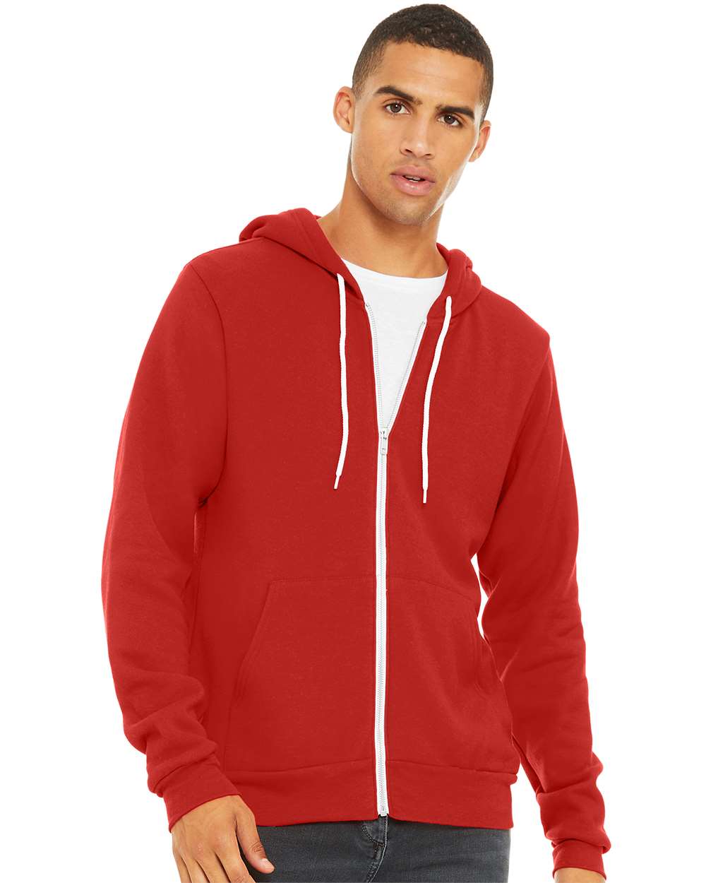 Unisex Sponge Fleece Full-Zip Hoodie - OnModelFront - B80406702 - Red