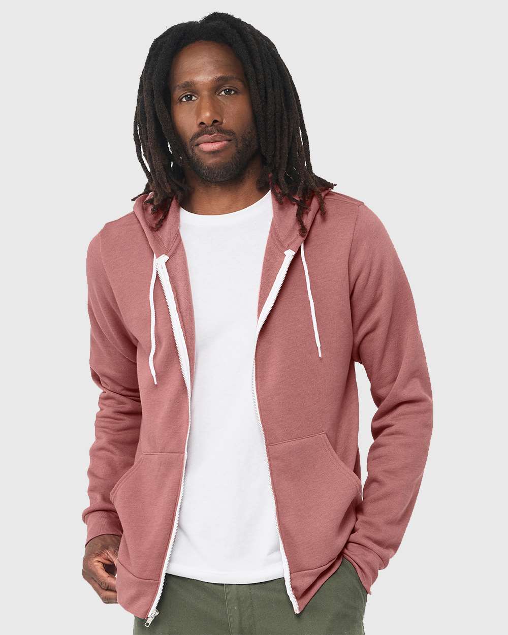Unisex Sponge Fleece Full-Zip Hoodie - OnModelFront - B80406722 - Heather Mauve