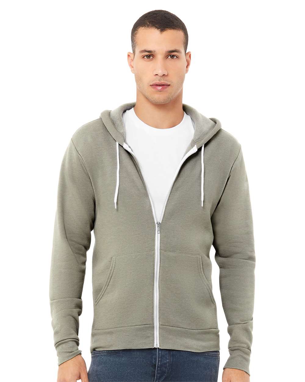 Unisex Sponge Fleece Full-Zip Hoodie - OnModelFront - B80406732 - Heather Stone