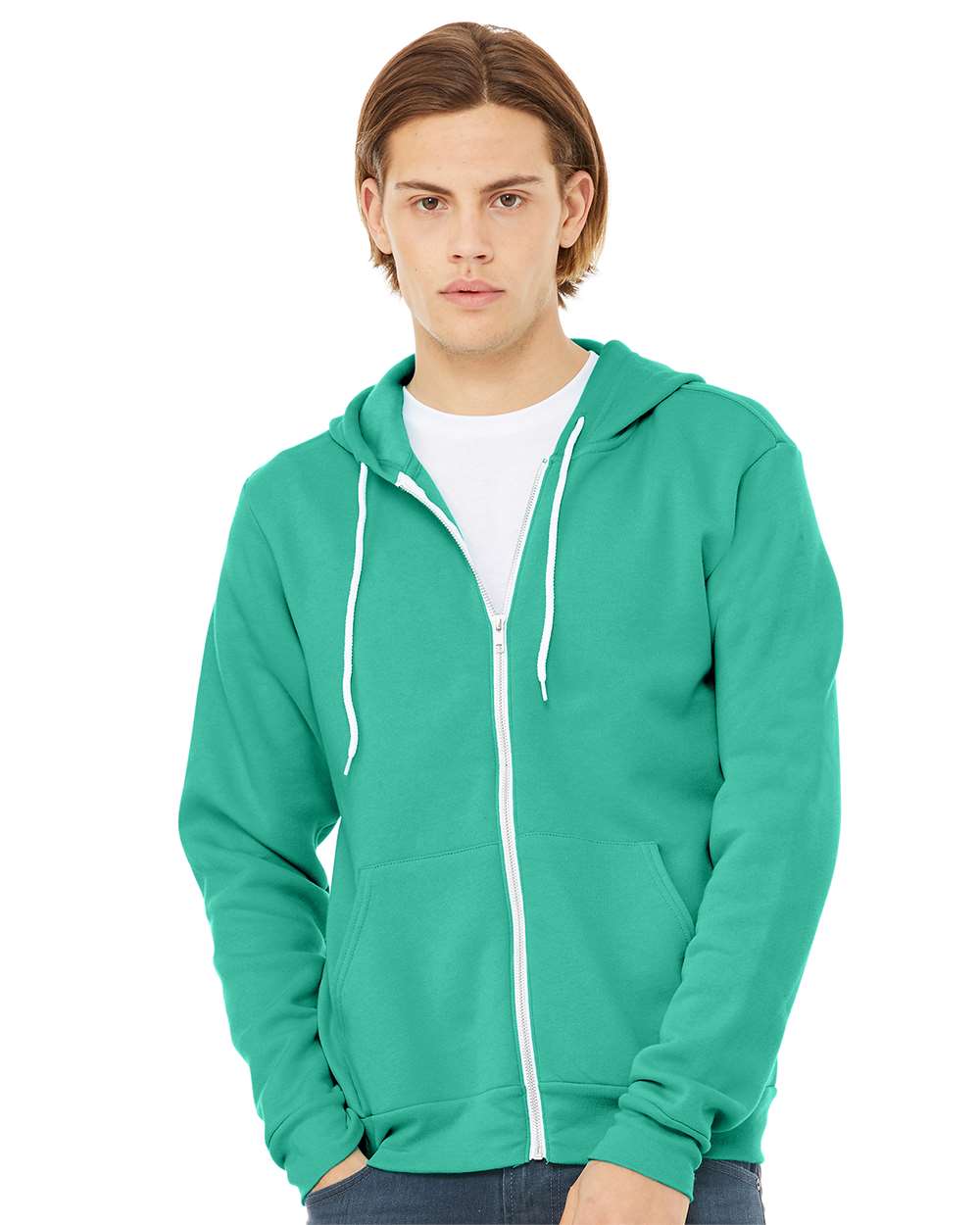 Unisex Sponge Fleece Full-Zip Hoodie - OnModelFront - B80406762 - Teal
