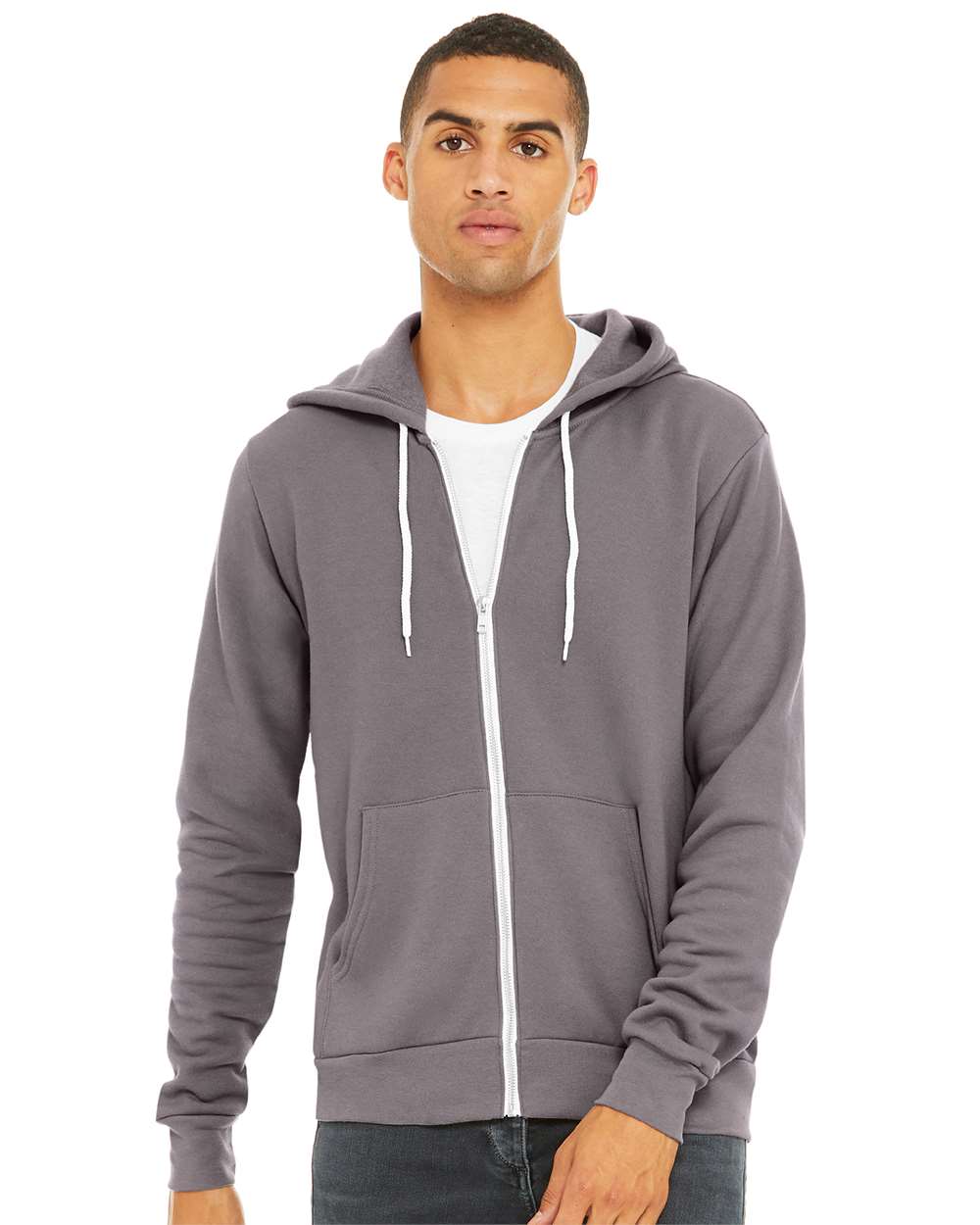 Unisex Sponge Fleece Full-Zip Hoodie - OnModelFront - B80406852 - Storm