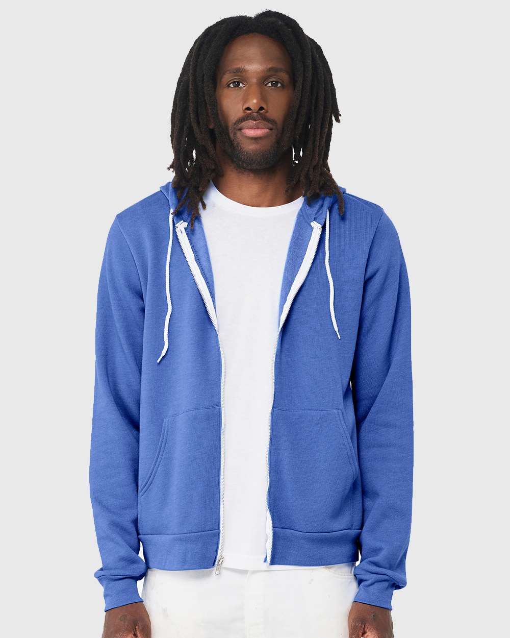Unisex Sponge Fleece Full-Zip Hoodie - OnModelFront - B80406972 - Heather Columbia Blue