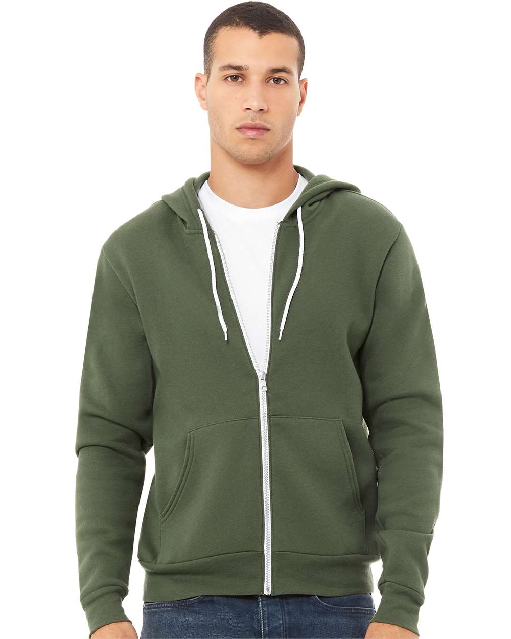 Unisex Sponge Fleece Full-Zip Hoodie - OnModelFront - B80406982 - Military Green