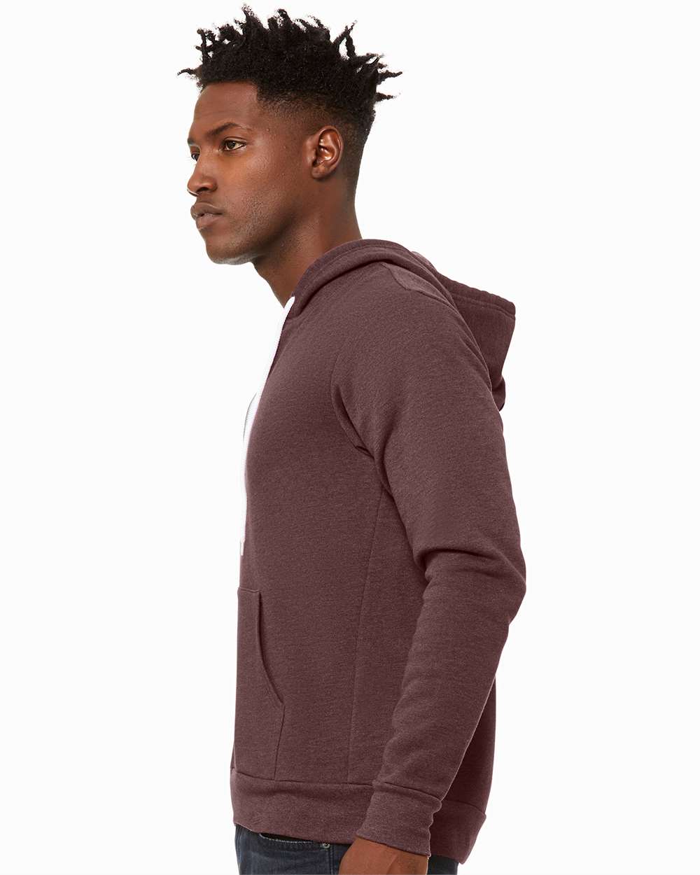 Unisex Sponge Fleece Full-Zip Hoodie - OnModelSide - B80406032 - Heather Maroon