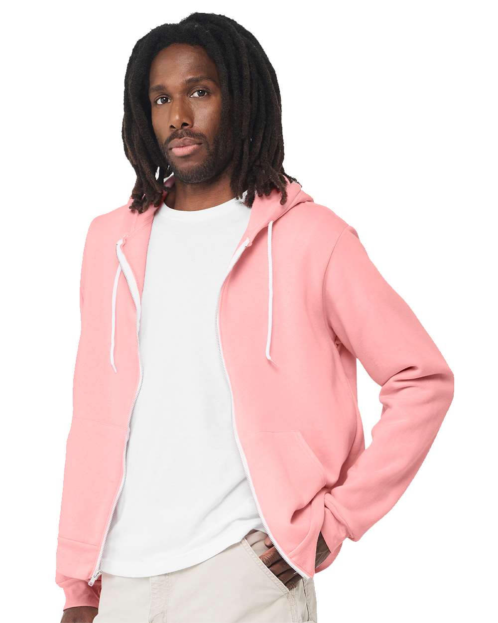 Unisex Sponge Fleece Full-Zip Hoodie - OnModelSide - B80406082 - Pink