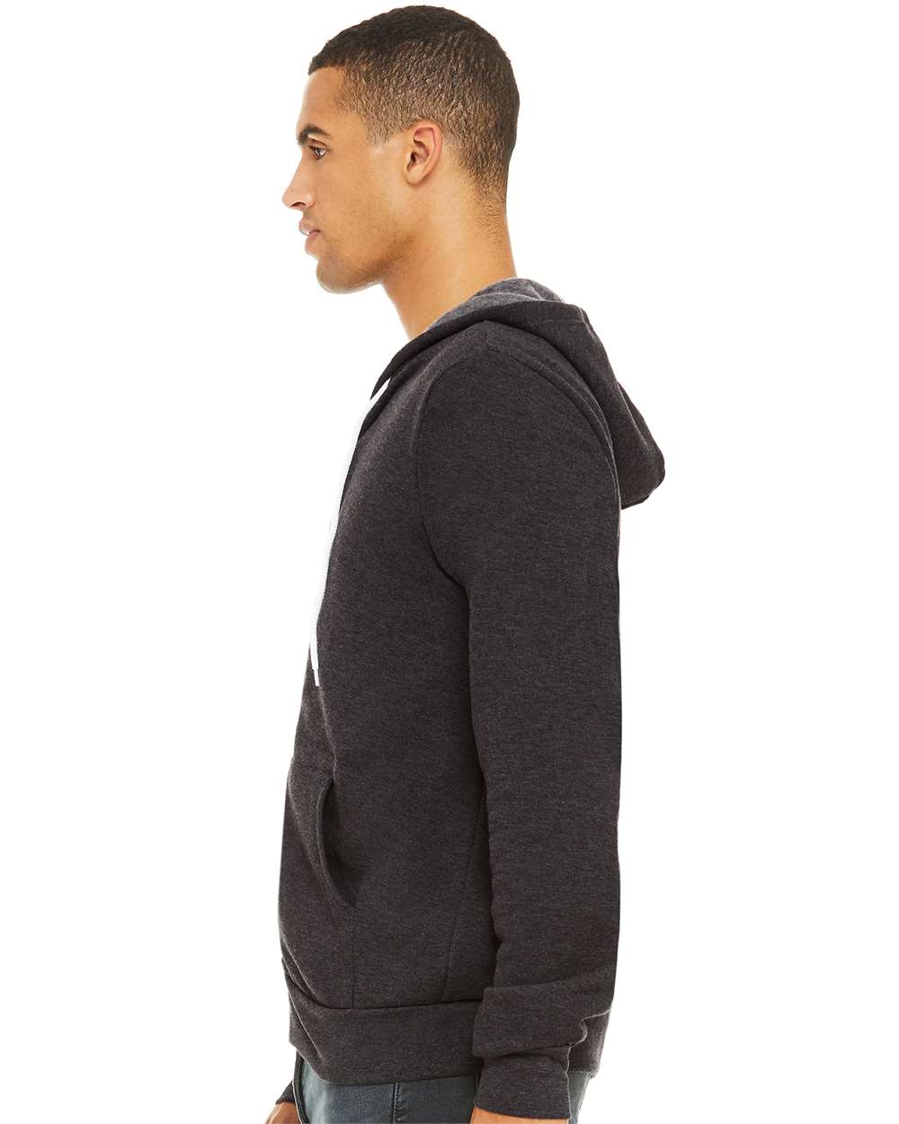 Unisex Sponge Fleece Full-Zip Hoodie - OnModelSide - B80406102 - Dark Grey Heather