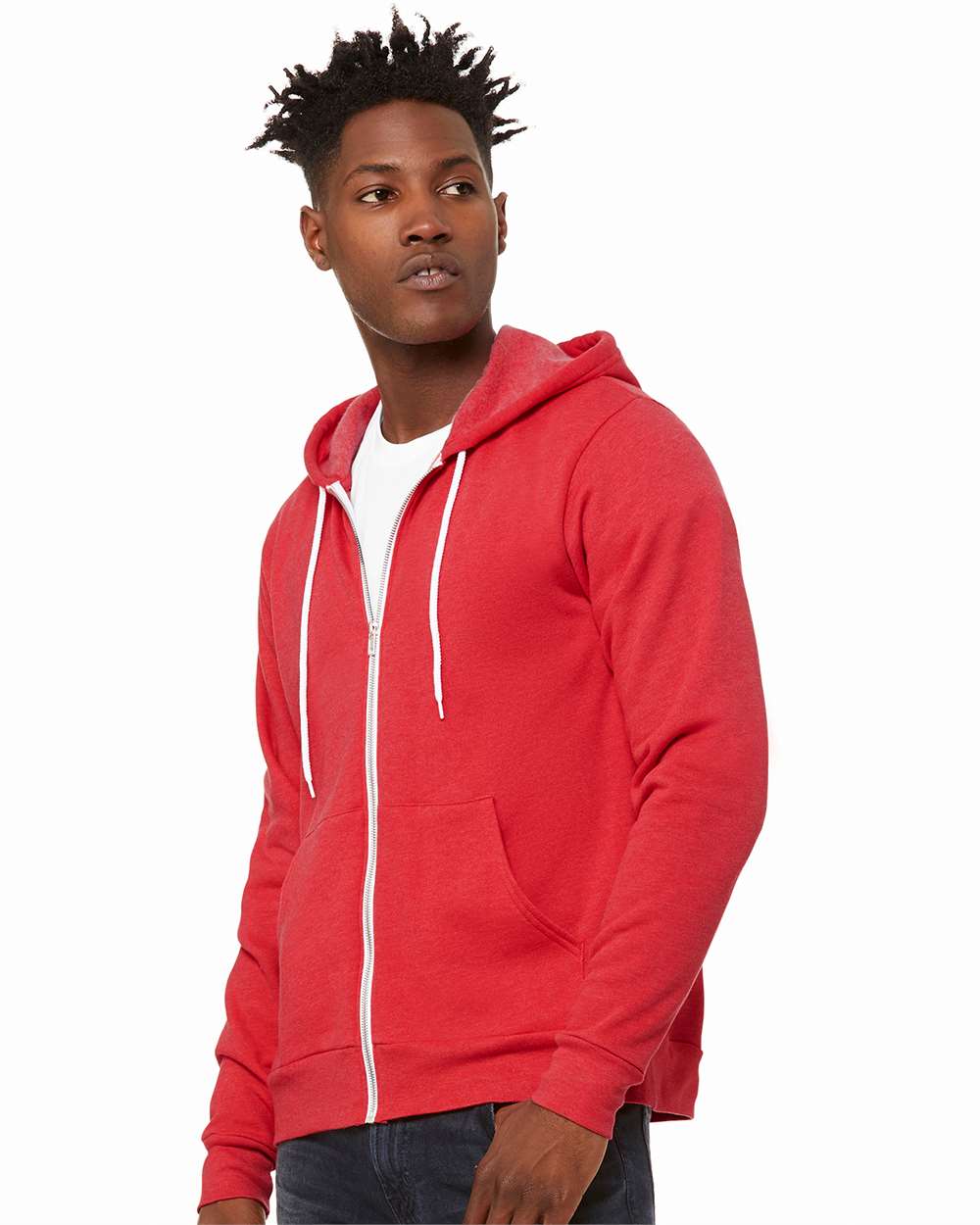 Unisex Sponge Fleece Full-Zip Hoodie - OnModelSide - B80406132 - Heather Red