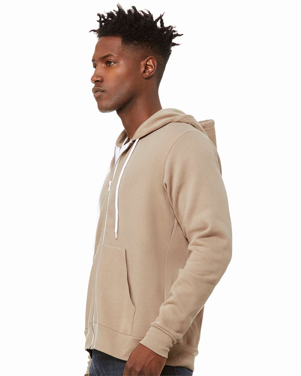 Unisex Sponge Fleece Full-Zip Hoodie - OnModelSide - B80406172 - Tan