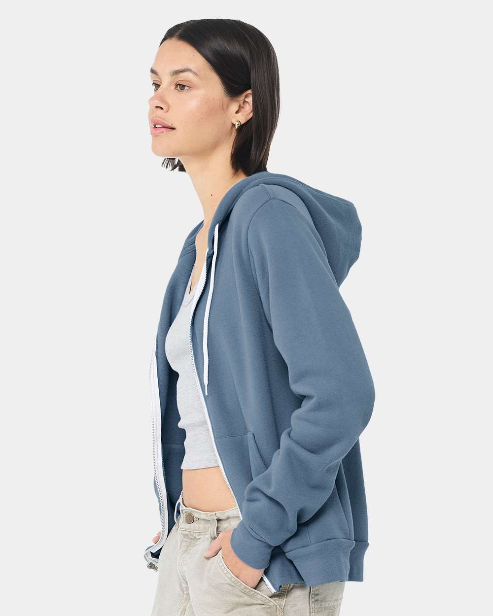 Unisex Sponge Fleece Full-Zip Hoodie - OnModelSide - B80406212 - Steel Blue