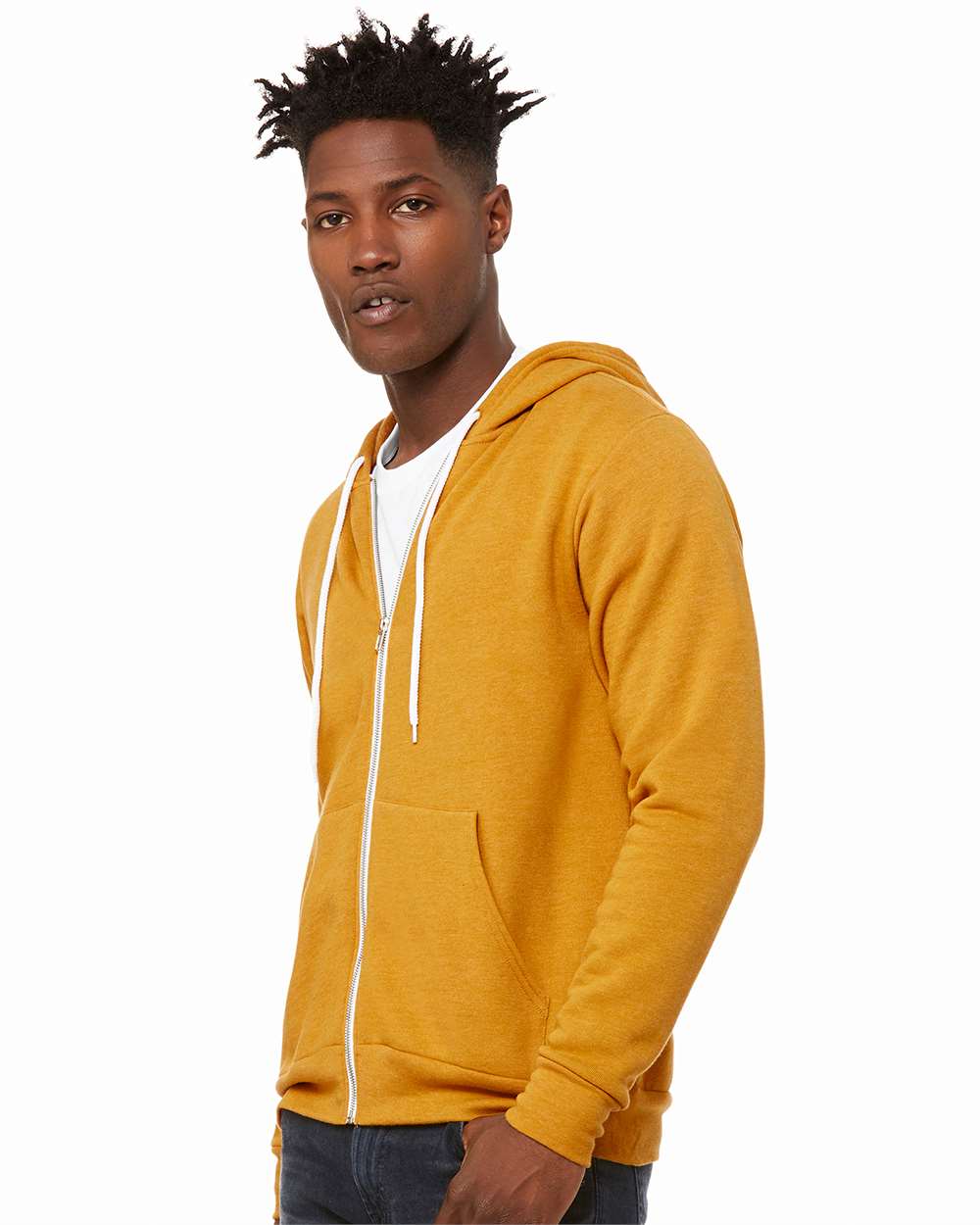 Unisex Sponge Fleece Full-Zip Hoodie - OnModelSide - B80406402 - Heather Mustard