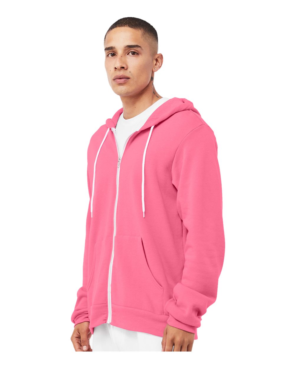 Unisex Sponge Fleece Full-Zip Hoodie - OnModelSide - B80406432 - Heather Charity Pink