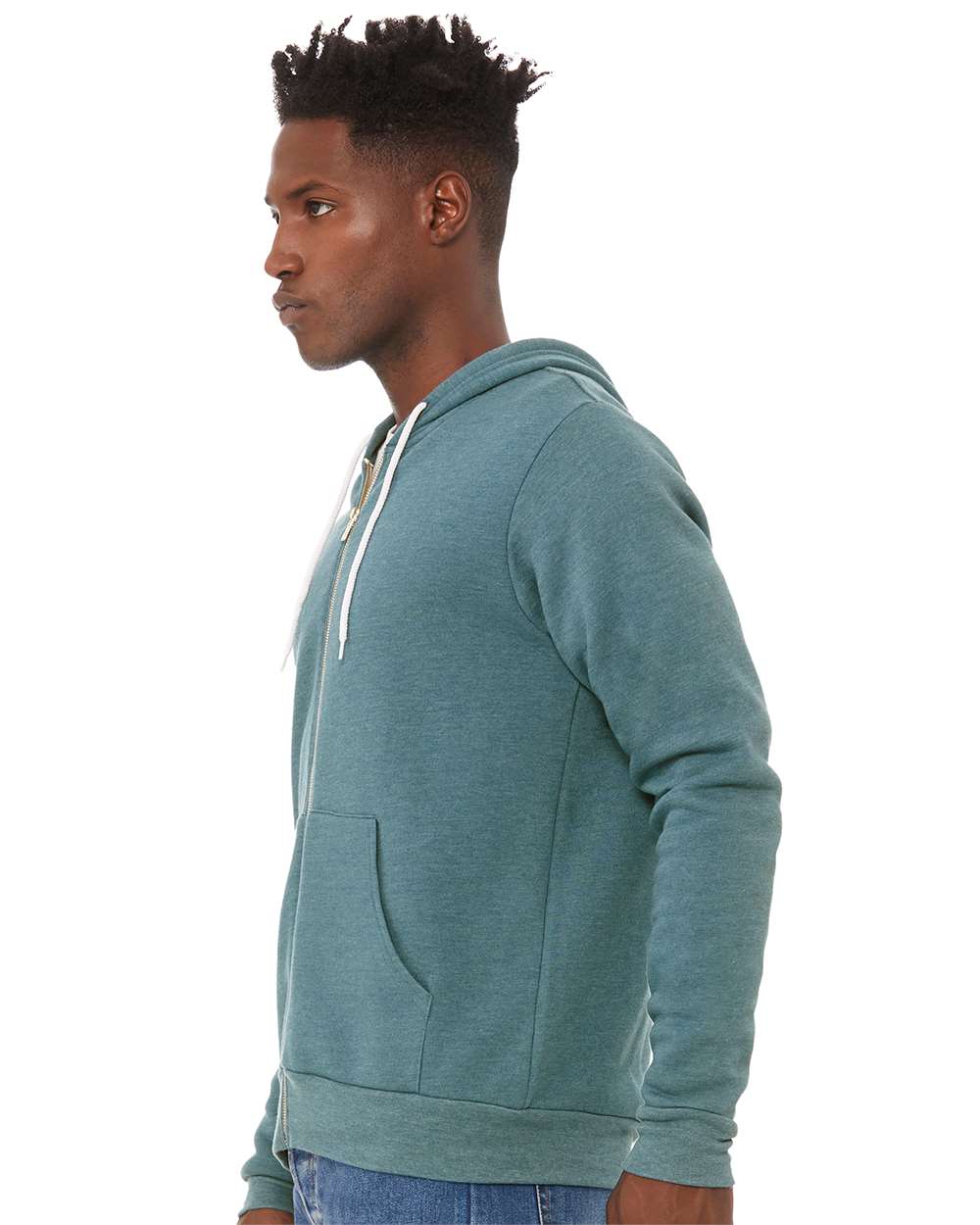 Unisex Sponge Fleece Full-Zip Hoodie - OnModelSide - B80406492 - Heather Deep Teal