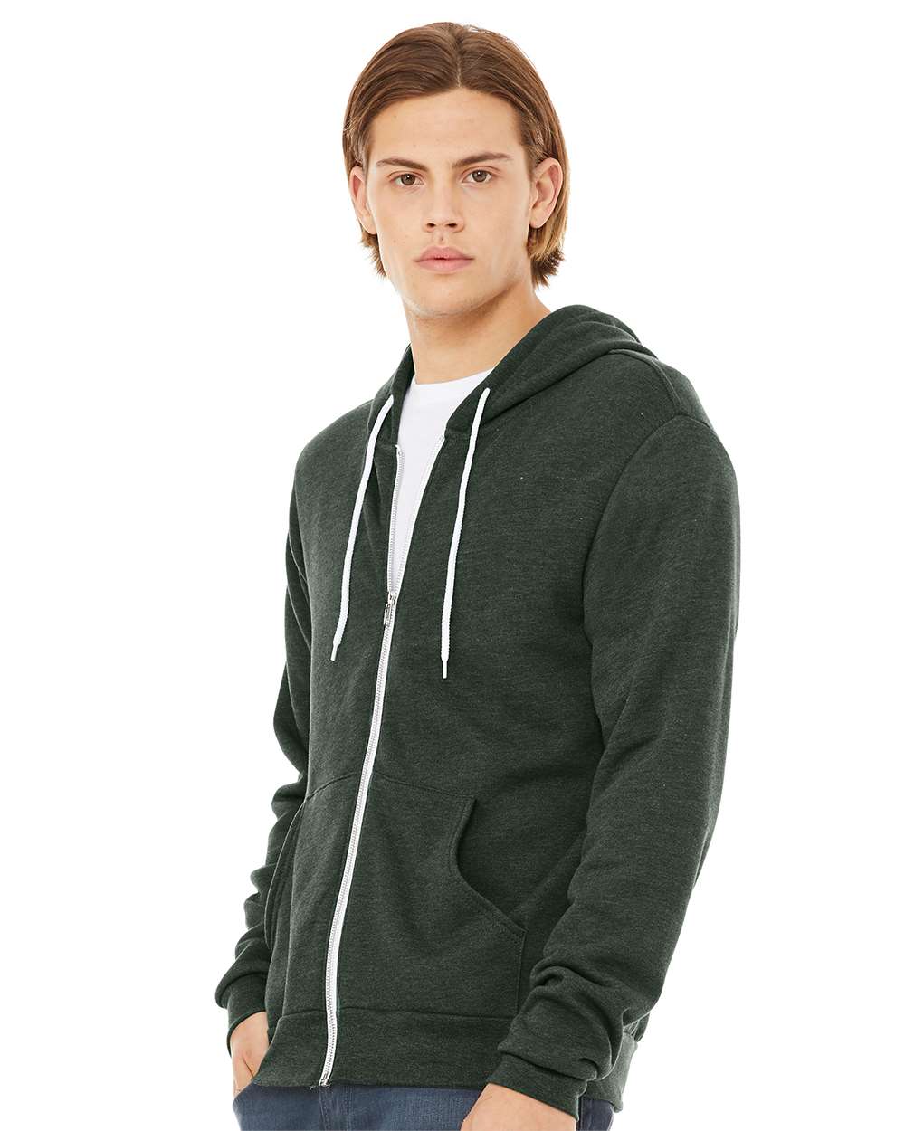 Unisex Sponge Fleece Full-Zip Hoodie - OnModelSide - B80406572 - Heather Forest