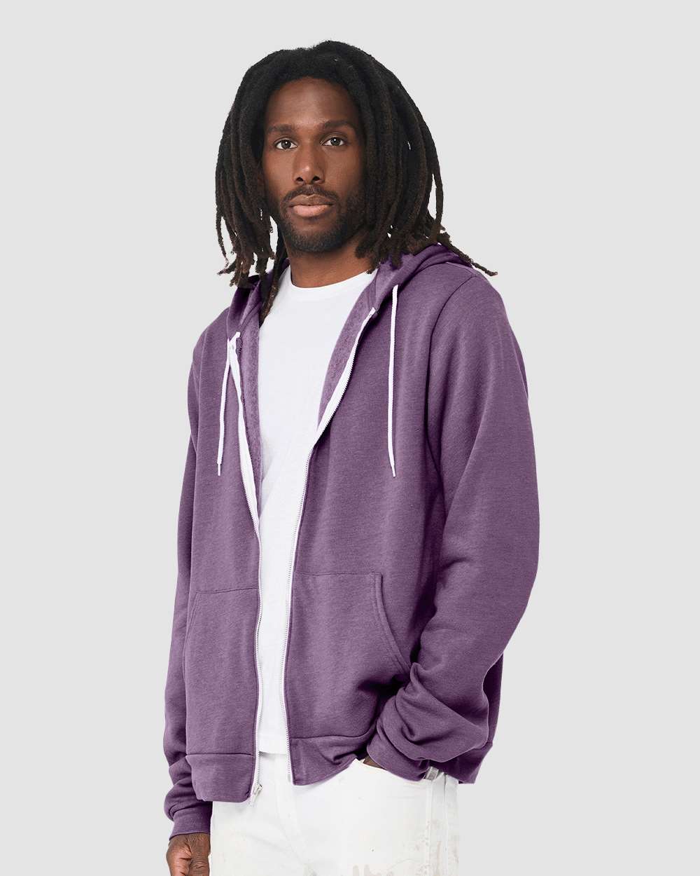Unisex Sponge Fleece Full-Zip Hoodie - OnModelSide - B80406642 - Heather Team Purple