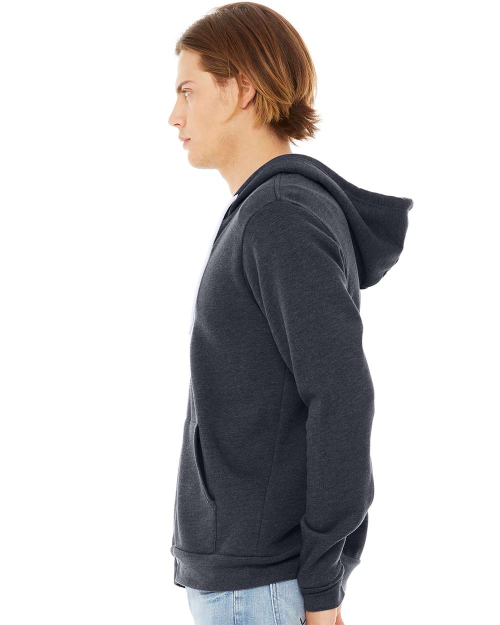 Unisex Sponge Fleece Full-Zip Hoodie - OnModelSide - B80406662 - Heather Navy