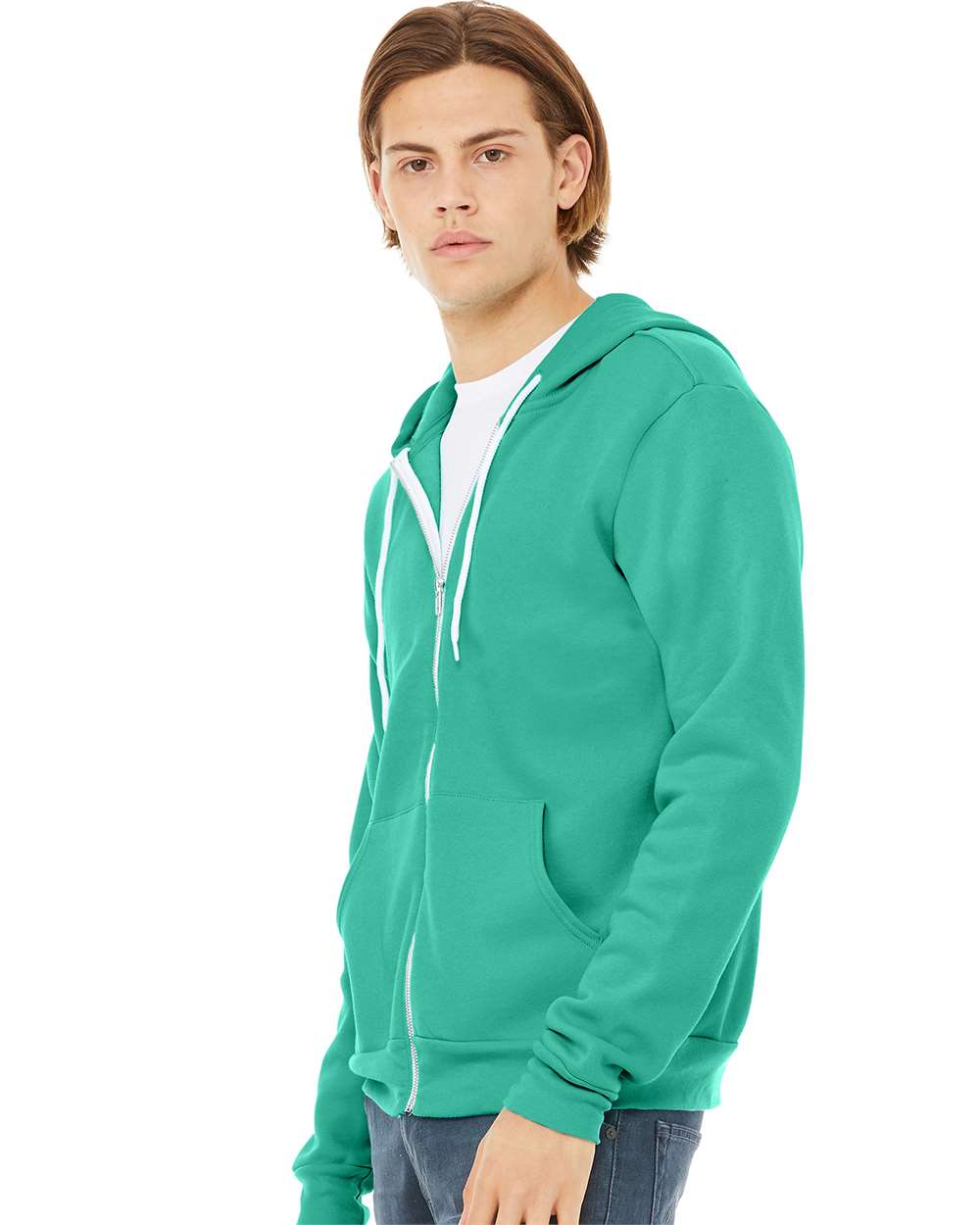 Unisex Sponge Fleece Full-Zip Hoodie - OnModelSide - B80406762 - Teal