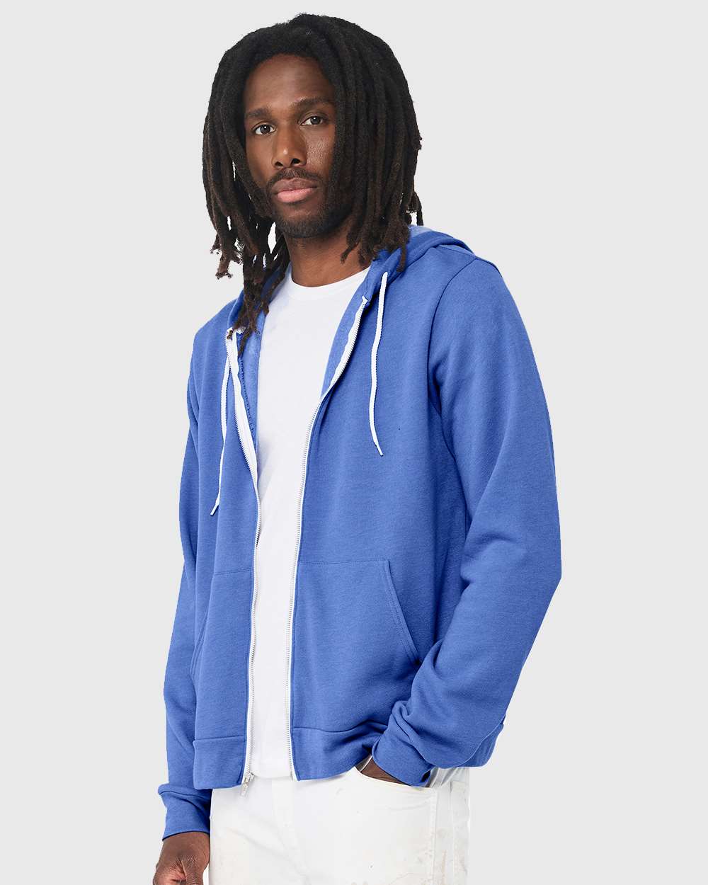 Unisex Sponge Fleece Full-Zip Hoodie - OnModelSide - B80406972 - Heather Columbia Blue