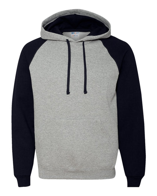 Unisex Nublend® Colorblocked Raglan Hooded Sweatshirt - Front - B86035503 - Oxford/ Black
