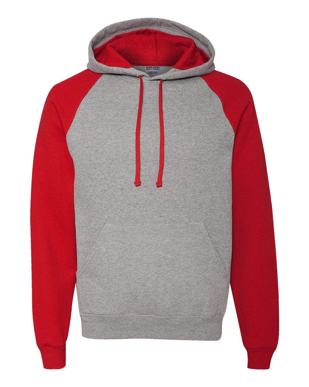 Unisex Nublend® Colorblocked Raglan Hooded Sweatshirt - Front - B86035703 - Oxford/ True Red