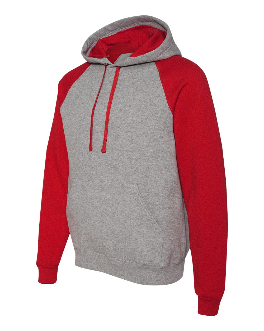 Unisex Nublend® Colorblocked Raglan Hooded Sweatshirt - Side - B86035703 - Oxford/ True Red