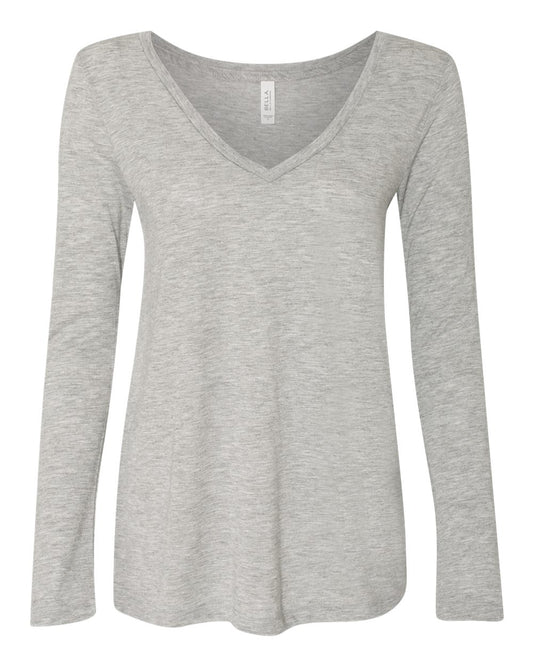 Women's Flowy Long Sleeve V-Neck Tee - Front - B56106583 - Athletic Heather