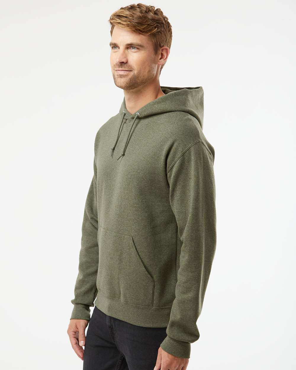 Unisex NuBlend® Hooded Sweatshirt - OnModelSide - B22035973 - Military Green Heather
