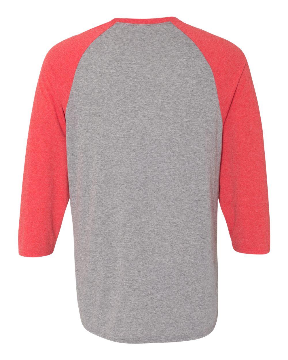 Unisex Triblend Three-Quarter Raglan Baseball T-Shirt - Back - B14835713 - Oxford/ Fiery Red Heather