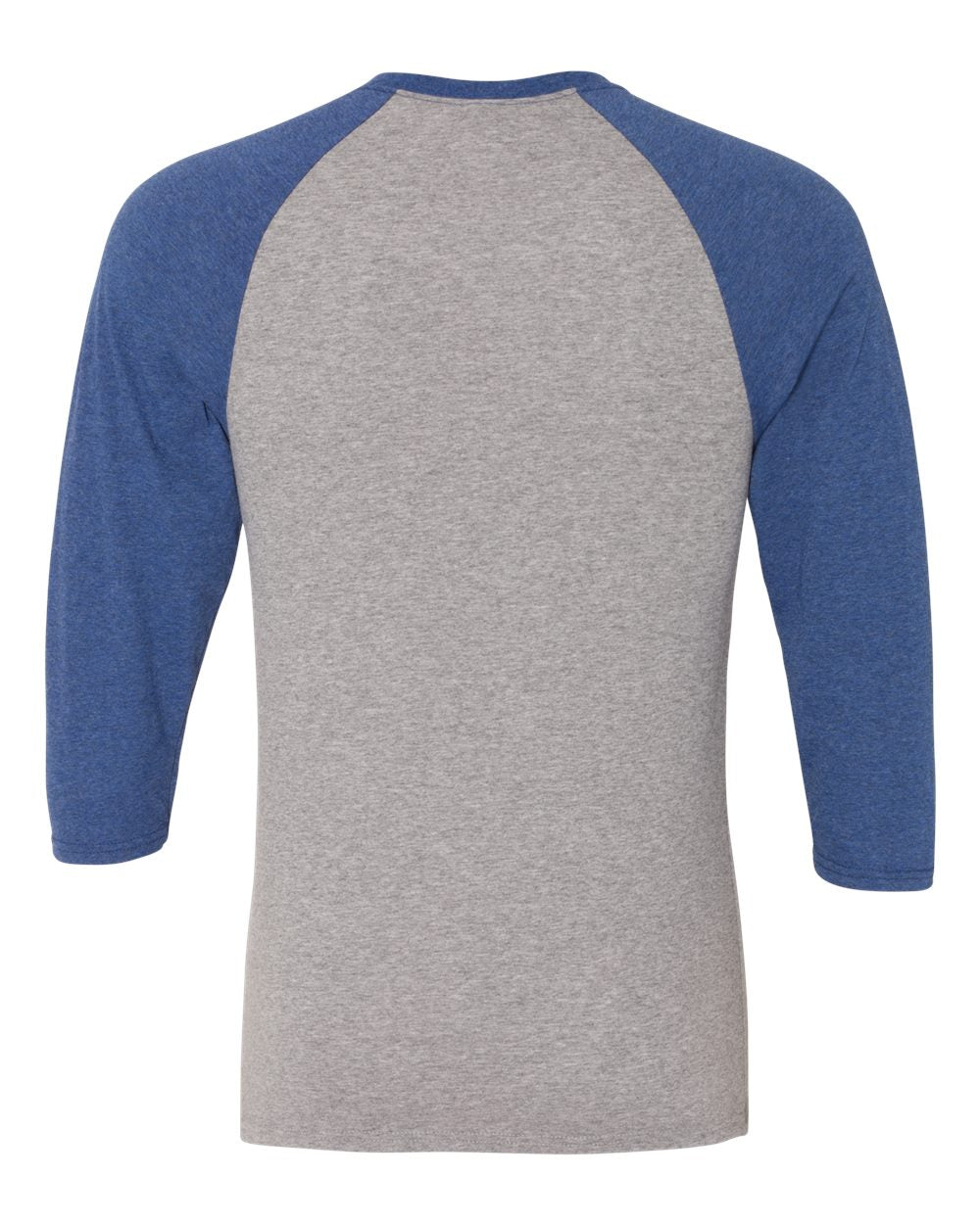 Unisex Triblend Three-Quarter Raglan Baseball T-Shirt - Back - B14835763 - Oxford/ True Blue Heather
