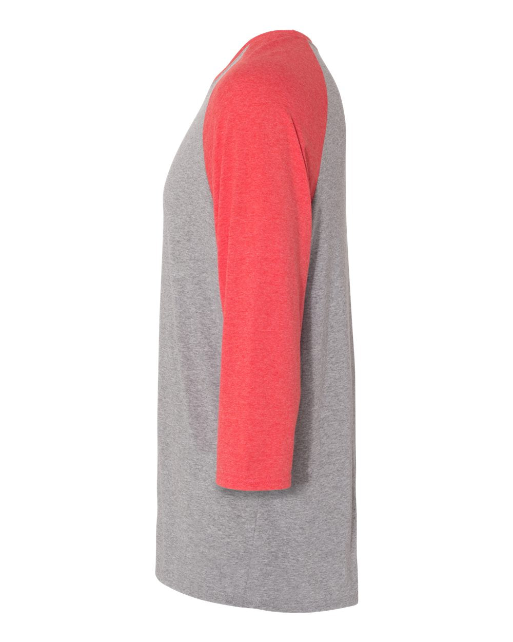 Unisex Triblend Three-Quarter Raglan Baseball T-Shirt - DirectSide - B14835713 - Oxford/ Fiery Red Heather