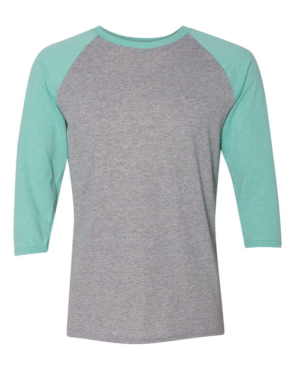 Unisex Triblend Three-Quarter Raglan Baseball T-Shirt - Front - B14835193 - Oxford/ Mint Heather
