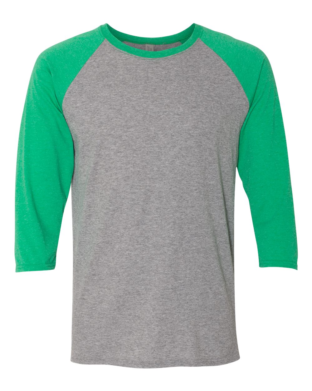 Unisex Triblend Three-Quarter Raglan Baseball T-Shirt - Front - B14835203 - Oxford/ Irish Green Heather