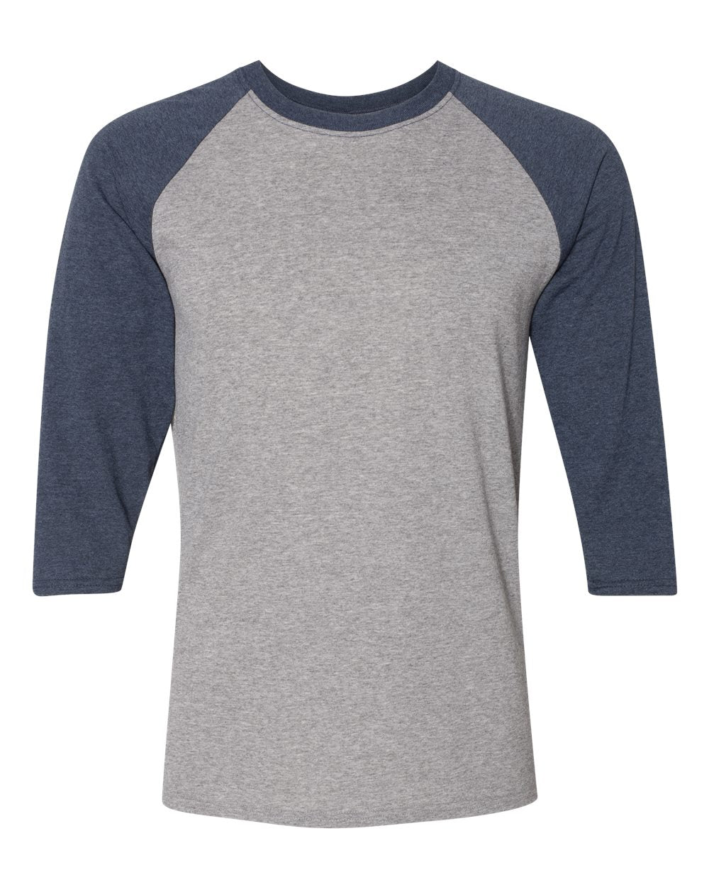 Unisex Triblend Three-Quarter Raglan Baseball T-Shirt - Front - B14835973 - Oxford/ Indigo Heather
