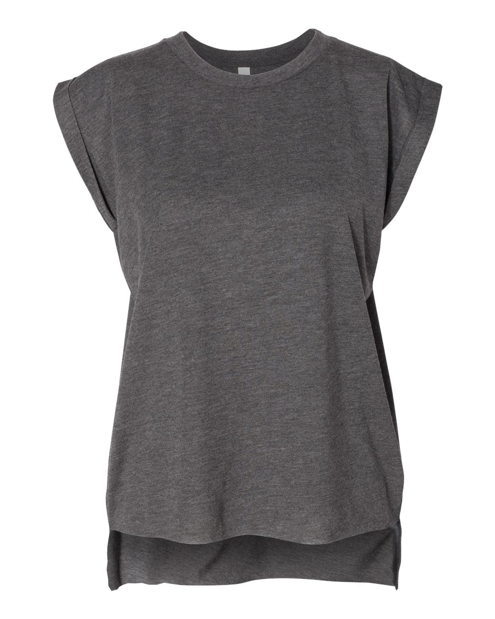 Women’s Flowy Rolled Cuffs Muscle Tee - Front - B11406093 - Dark Grey Heather
