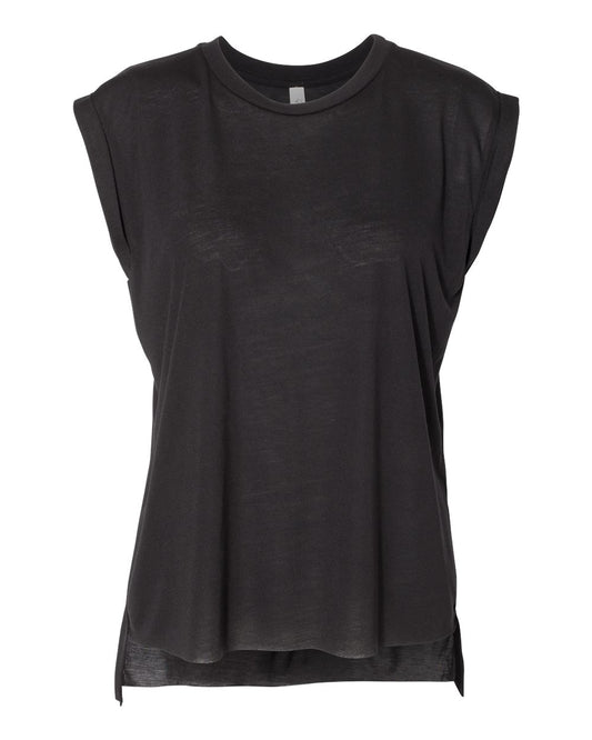 Women’s Flowy Rolled Cuffs Muscle Tee - Front - B11406503 - Black