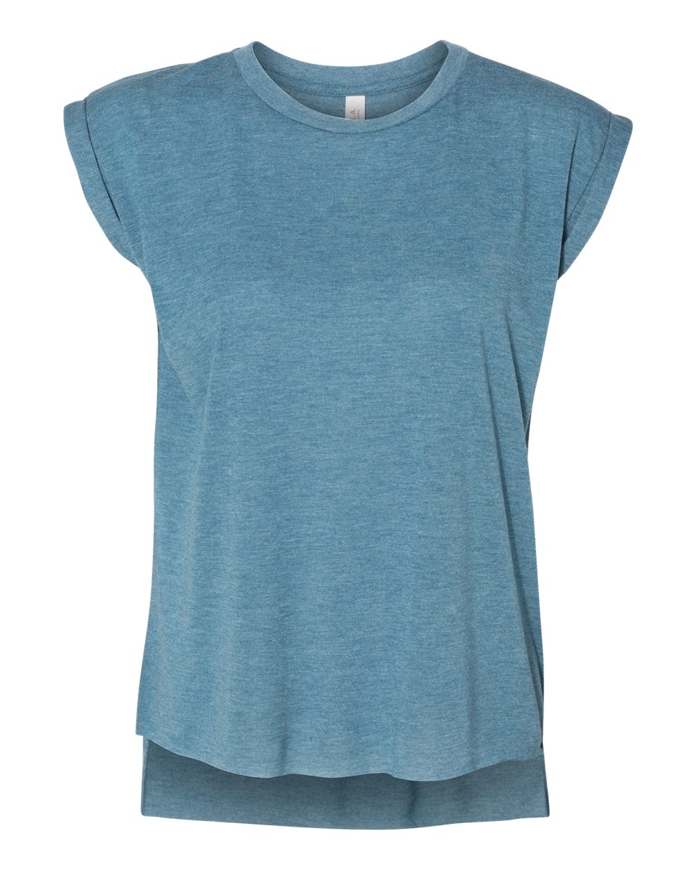 Women’s Flowy Rolled Cuffs Muscle Tee - Front - B11406773 - Heather Deep Teal