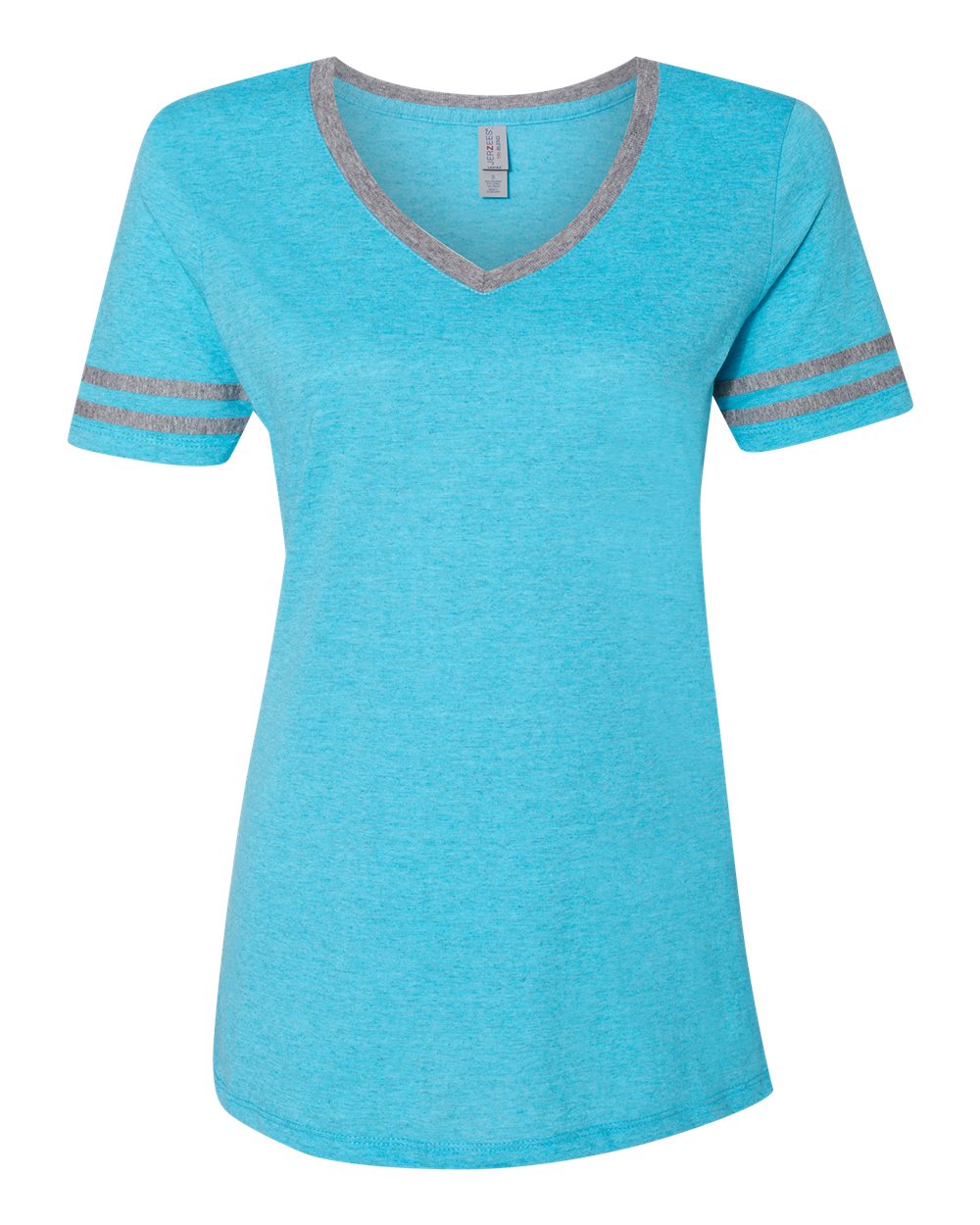 Women's Varsity Triblend V-Neck T-Shirt - Front - B84135973 - Caribbean Blue/ Oxford