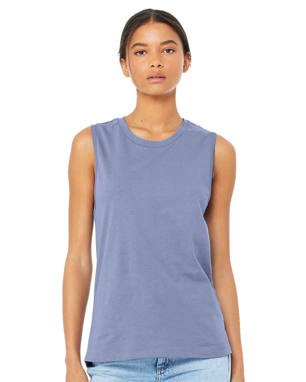 Women's Jersey Muscle Tank - OnModelFront - B33406363 - Lavender Blue