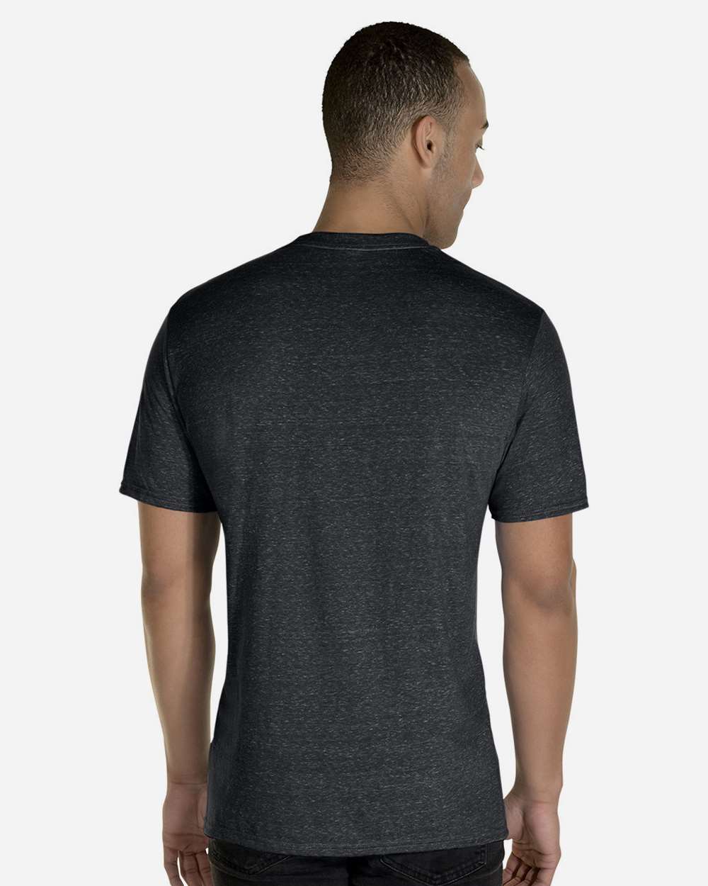 Unisex Snow Heather Jersey T-Shirt - OnModelBack - B50435502 - Black Ink