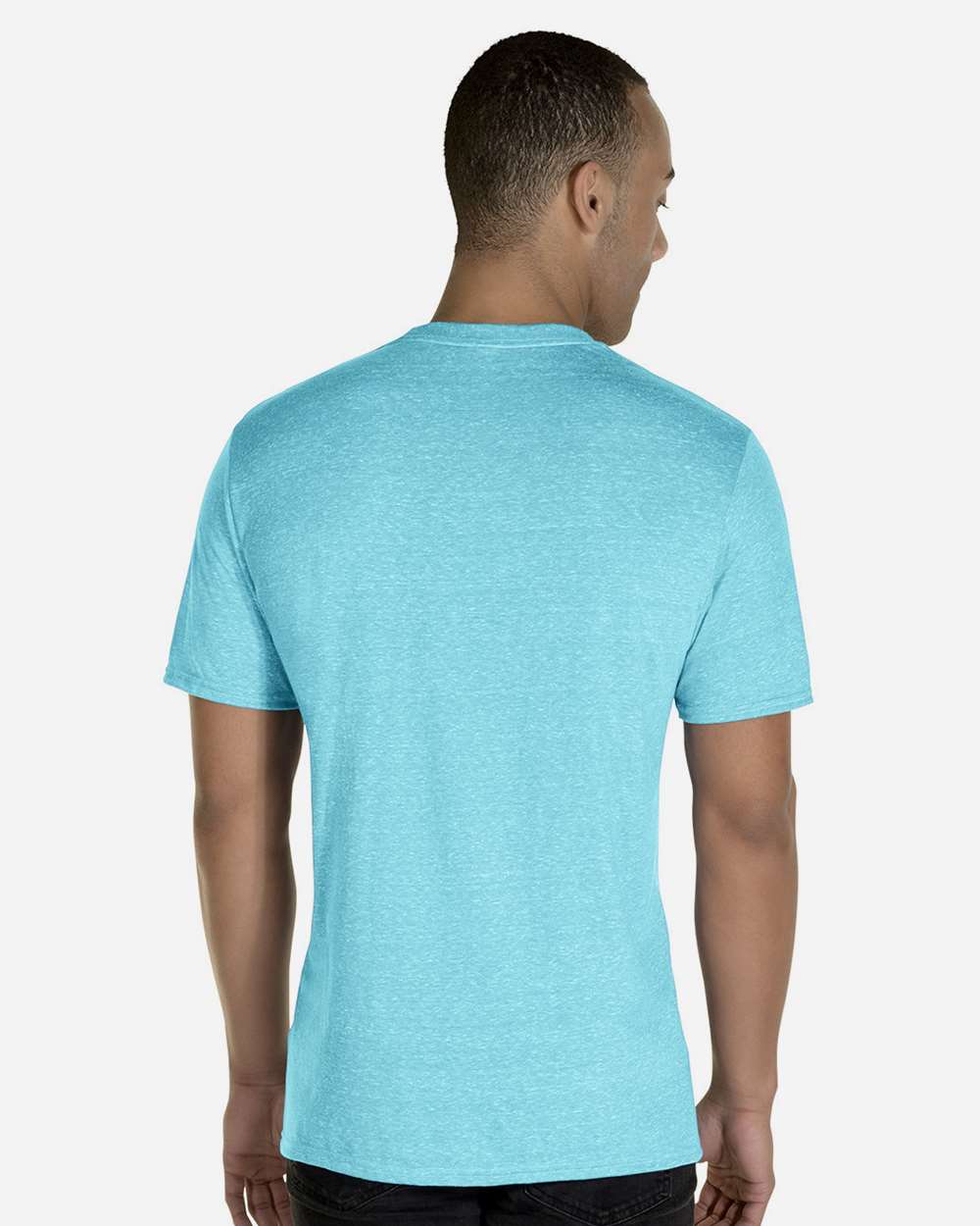 Unisex Snow Heather Jersey T-Shirt - OnModelBack - B50435972 - Caribbean Blue