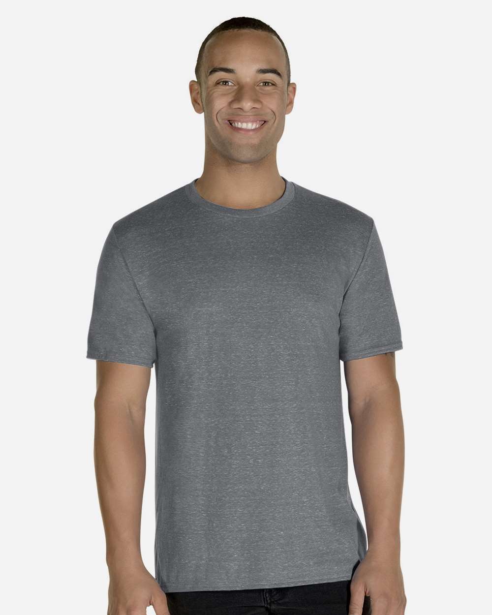 Unisex Snow Heather Jersey T-Shirt - OnModelFront - B50435082 - Charcoal