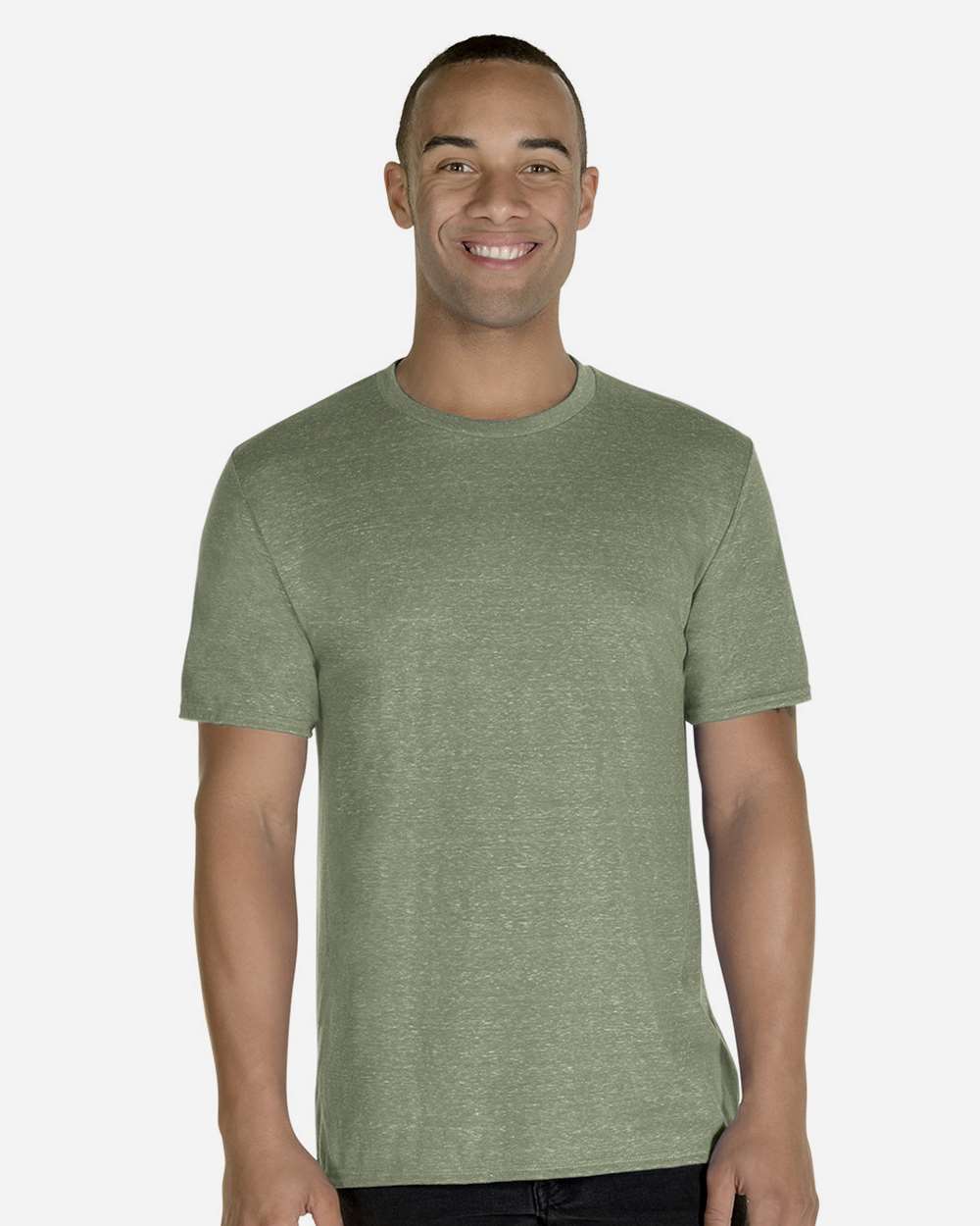 Unisex Snow Heather Jersey T-Shirt - OnModelFront - B50435552 - Military Green