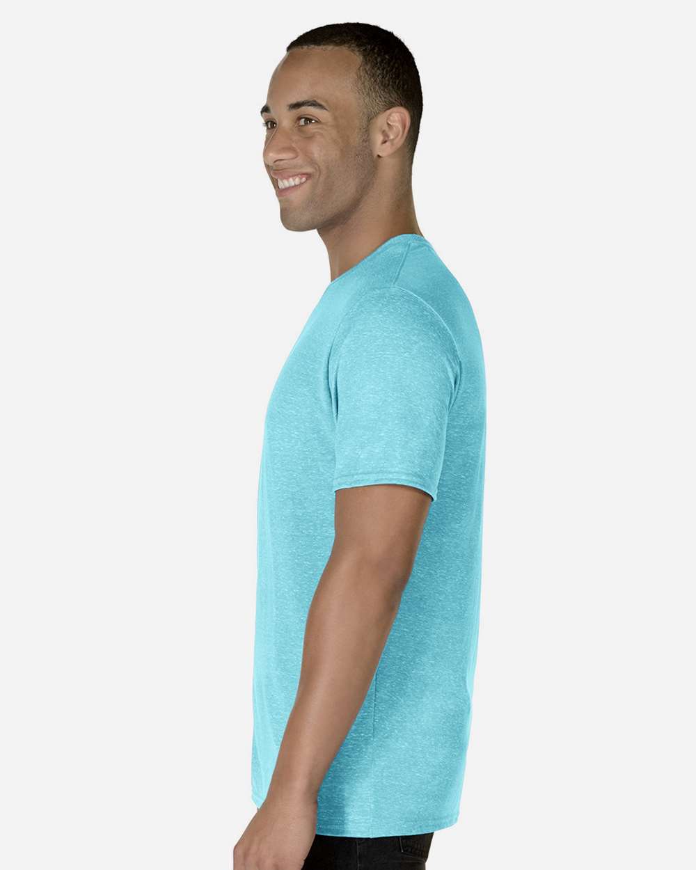 Unisex Snow Heather Jersey T-Shirt - OnModelSide - B50435972 - Caribbean Blue