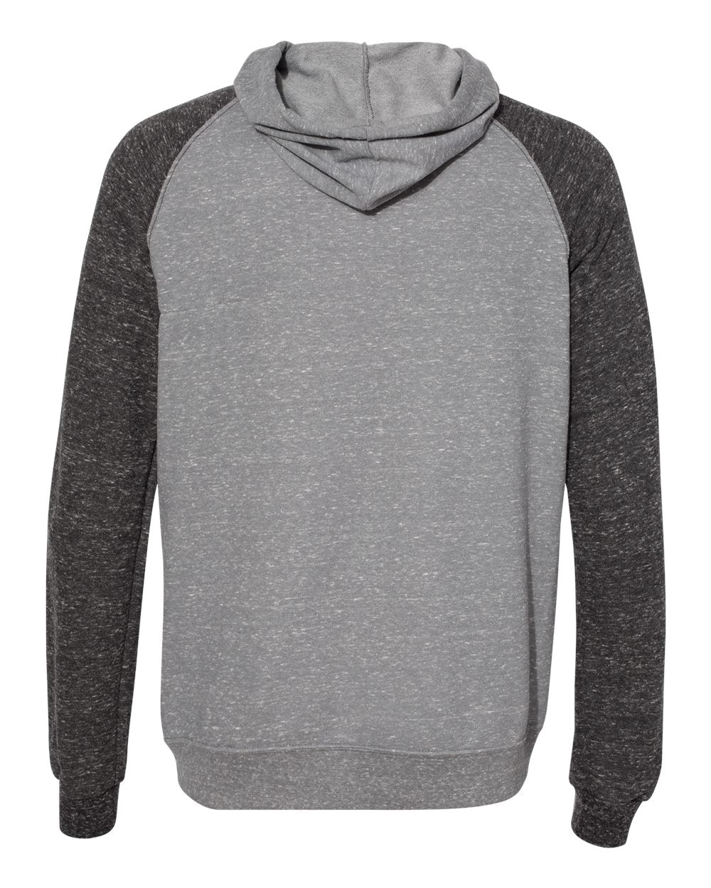 Unisex Snow Heather French Terry Raglan Hooded Sweatshirt - Back - B50735583 - Charcoal/ Black Ink