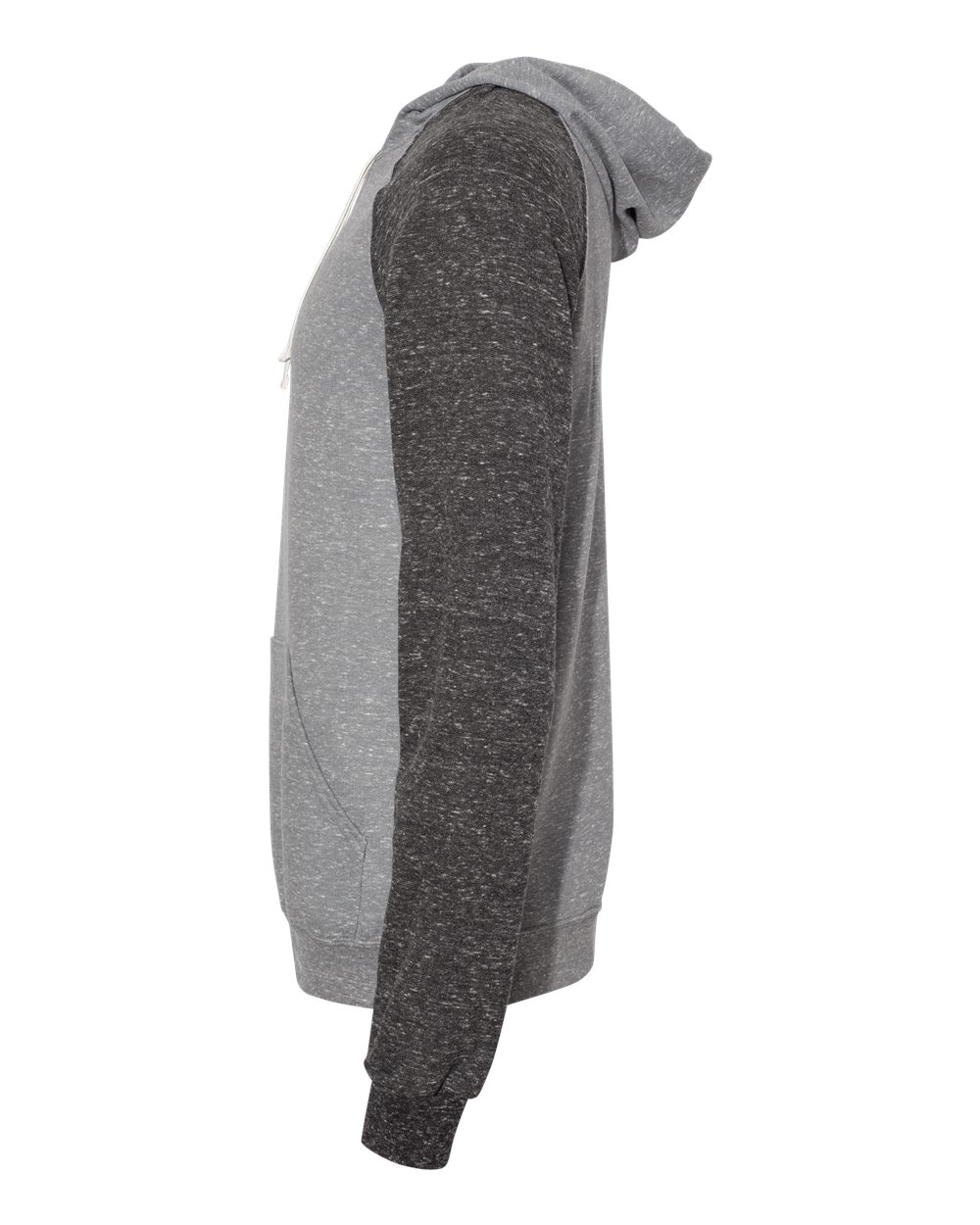 Unisex Snow Heather French Terry Raglan Hooded Sweatshirt - DirectSide - B50735583 - Charcoal/ Black Ink