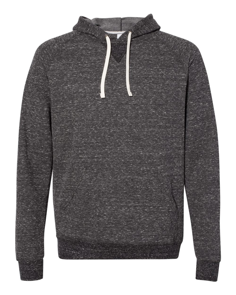 Unisex Snow Heather French Terry Raglan Hooded Sweatshirt - Front - B50735503 - Black Ink