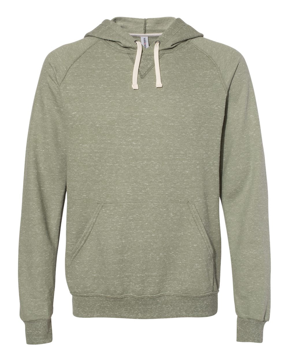 Unisex Snow Heather French Terry Raglan Hooded Sweatshirt - Front - B50735553 - Military Green