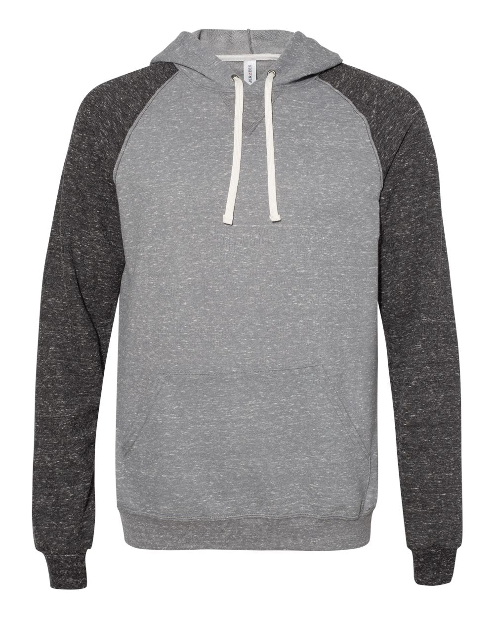 Unisex Snow Heather French Terry Raglan Hooded Sweatshirt - Front - B50735583 - Charcoal/ Black Ink