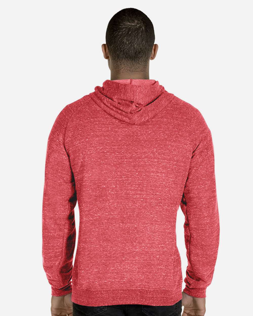 Unisex Snow Heather French Terry Raglan Hooded Sweatshirt - OnModelBack - B50735703 - Red
