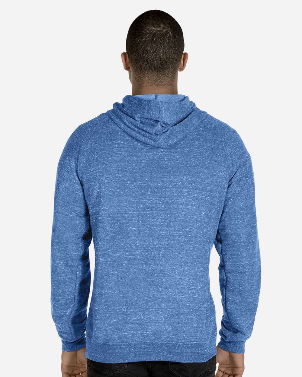 Unisex Snow Heather French Terry Raglan Hooded Sweatshirt - OnModelBack - B50735753 - Royal